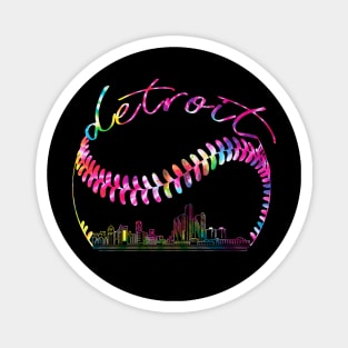 detroit, tie dye, baseball skyline city, baseball player Magnet